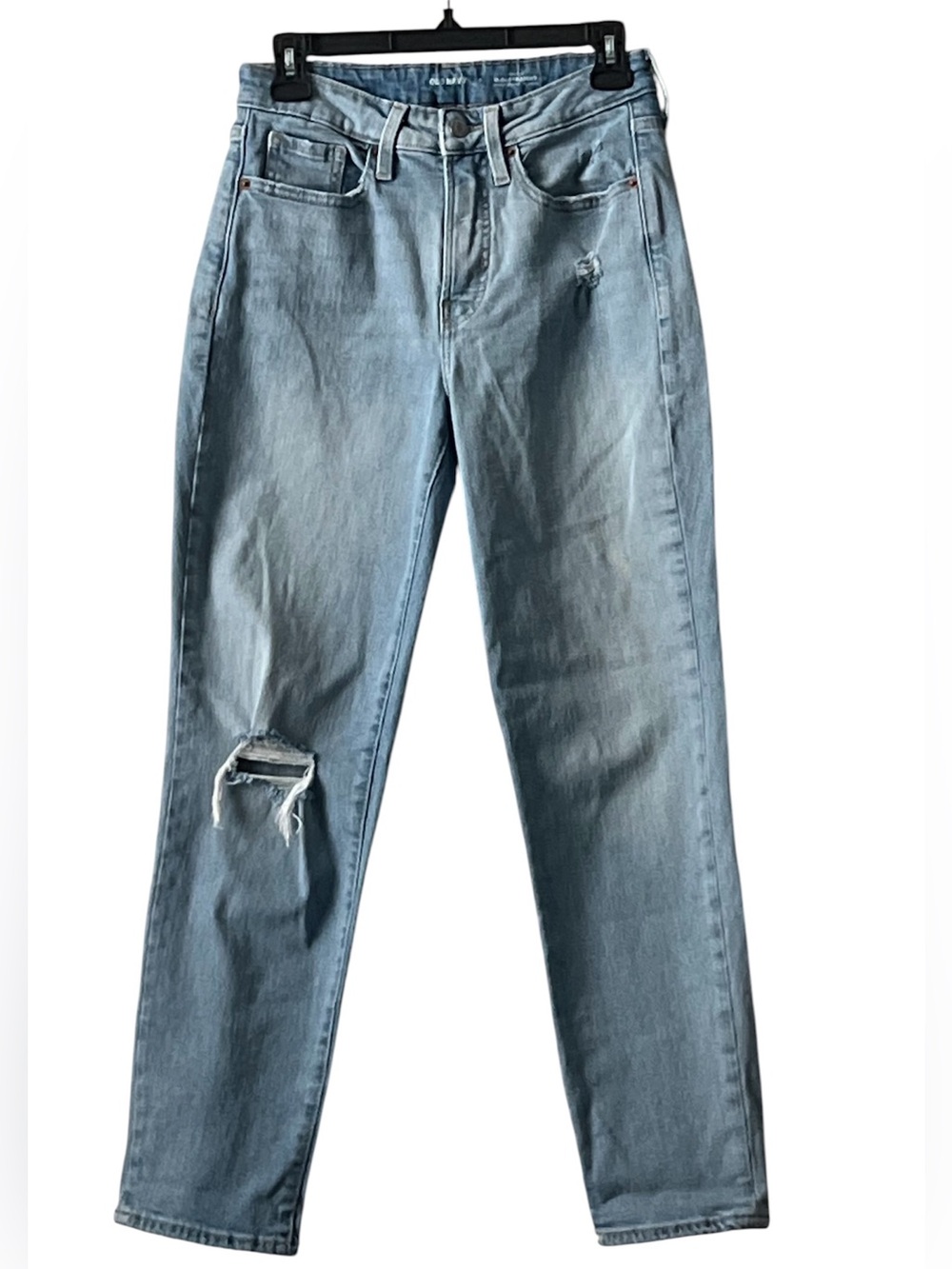 Old Navy Light Blue Straight-Leg Jeans with Ripped Knee, Size 4
